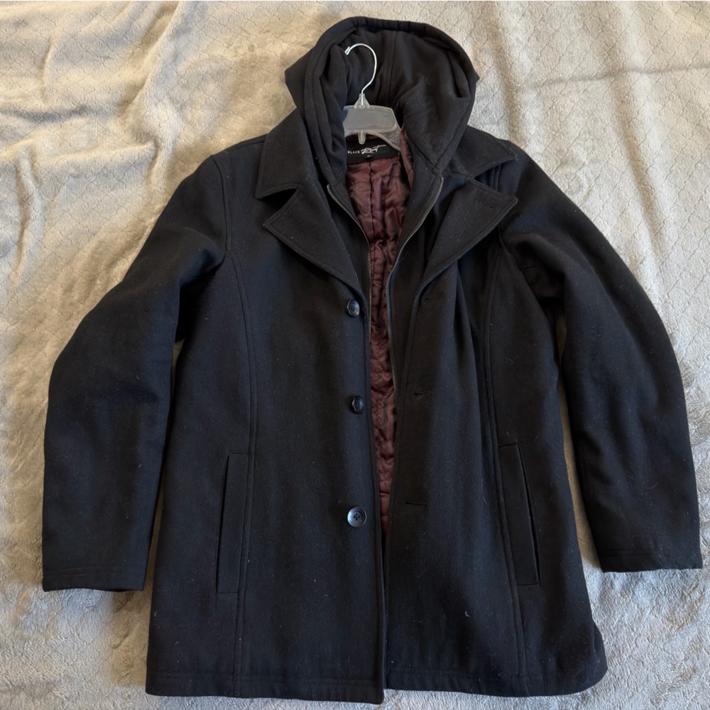 Black Rivet Black Pea Coat with Hood
